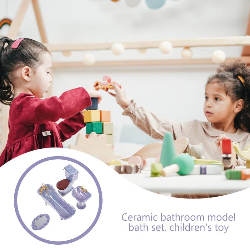 نوبيستي صنابير NUOBESTY لأحواض الحمام، صنبور المغسلة 1: 12 مجموعة حمام بورسلين مصغرة، حوض المرحاض، مرآة حوض الاستحمام، زخارف مصغرة لبيت الدمية، وعاء النبات، أثاث مصغر، ألعاب صغيرة - Image 3